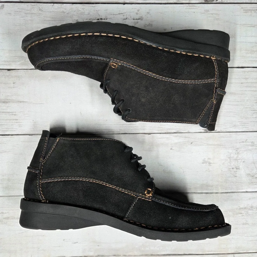Clarks Chukka Boot Women‎ 6.5 Black Bendables 62998 Suede Lace Up Moc Toe Wedge